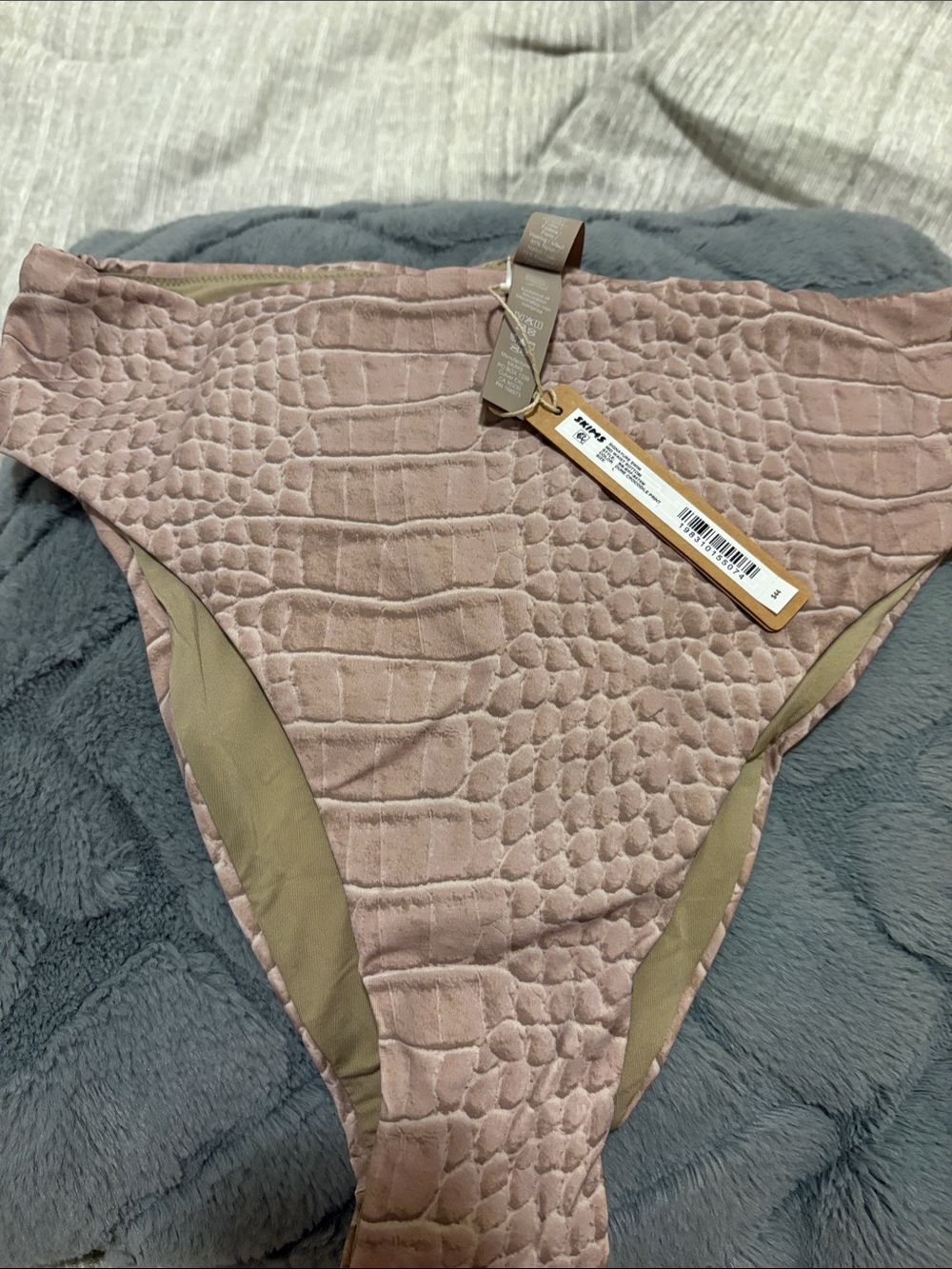 Skims  Croc-Embossed High-Cut Bikini Bottoms